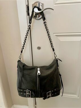 Dark grey Leather Chain-Handle Hobo Bag